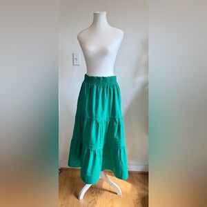 Emerald Green Tiered Cotton Maxi Skirt Boho Smocked Waist L ee:some